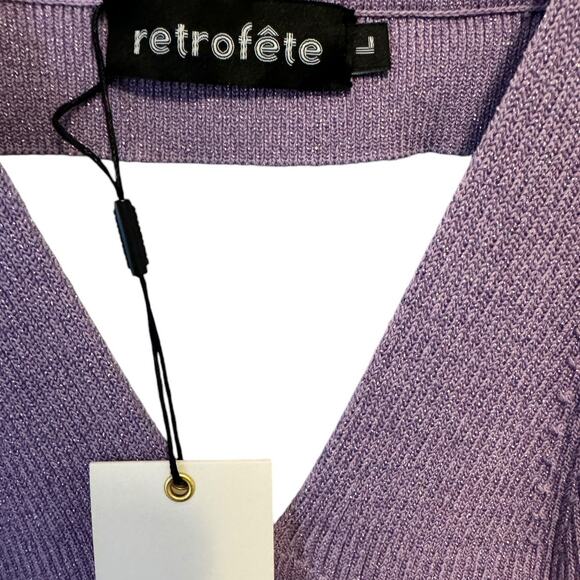 Retrofete Amster Rib Knit Metallic Lilac Purple Backless Midi Dress Size Large - Picture 12 of 12